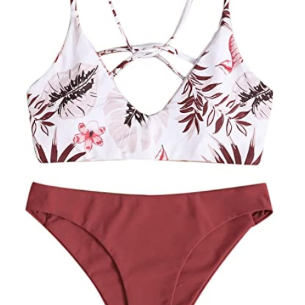 Women's Sexy Bathing Suit Floral Print Cross Back Bikini